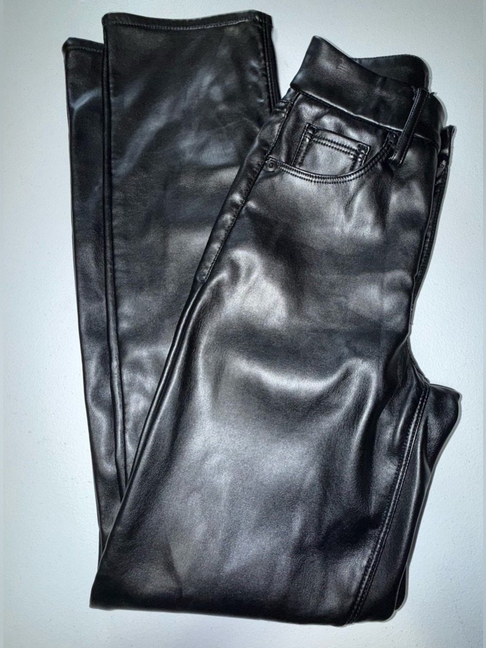 Good American Better Than Leather Good Legs Pants Black Size 00/24 Faux Leather - Picture 3 of 13